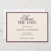 Elegante Burgundy Old Money Bruiloft Save The Date (Voorkant)
