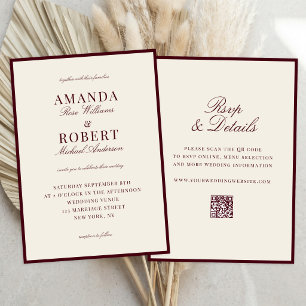 Elegante Burgundy Oude Rijkdom All In One Trouwdag Kaart