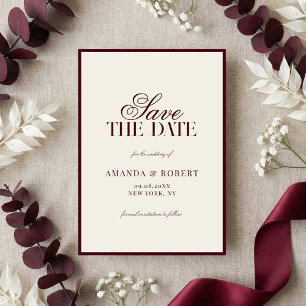 Elegante Burgundy Oudh Geld Huwelijk Save The Date