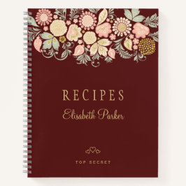 Elegante burgundy perzik bloemrijke kookboek recep notitieboek