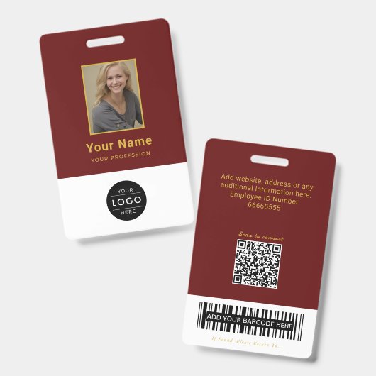 Elegante Burgundy QR-code Universiteits-ID Barcode Badge (Voor- en achterkant)