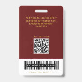 Elegante Burgundy QR-code Universiteits-ID Barcode Badge (Achterkant)