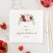 Elegante Burgundy Rood Marsala Bloemige Trouwdag Servet (Insitu)