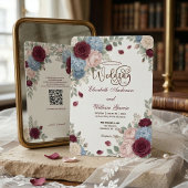 Elegante Burgundy Roos Moderne QR Code Trouwdag Kaart