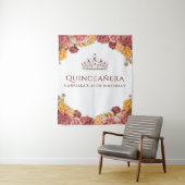 Elegante Burgundy Roos | Quinceanera achtergrond Wandkleed (In situ)