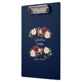 Elegante Burgundy Roze Blush Bloemend Navy Monogra Klembord (Links)