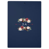 Elegante Burgundy Roze Blush Bloemend Navy Monogra Klembord (Achterkant)