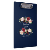 Elegante Burgundy Roze Blush Bloemend Navy Monogra Klembord (Rechts)