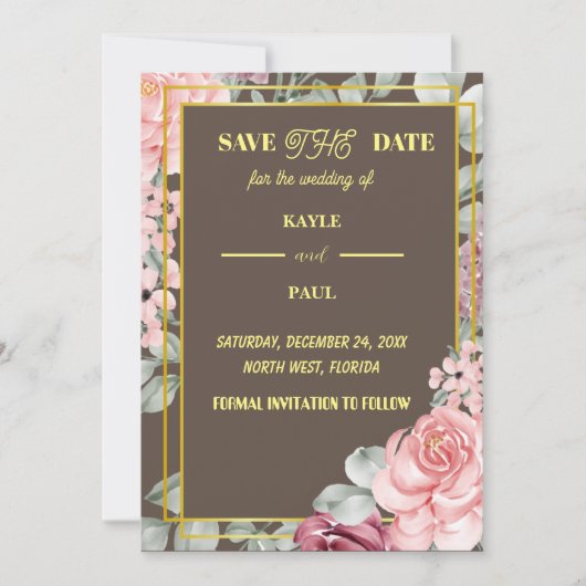 Elegante Burgundy Roze Blush Bloemige Bruiloft   Save The Date (Voorkant)