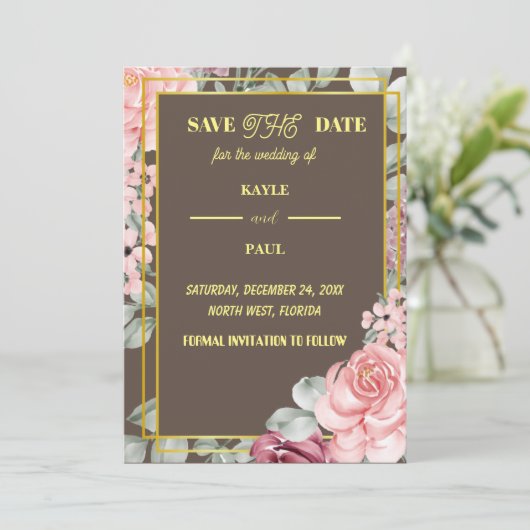 Elegante Burgundy Roze Blush Bloemige Bruiloft   Save The Date (Staand voorkant)