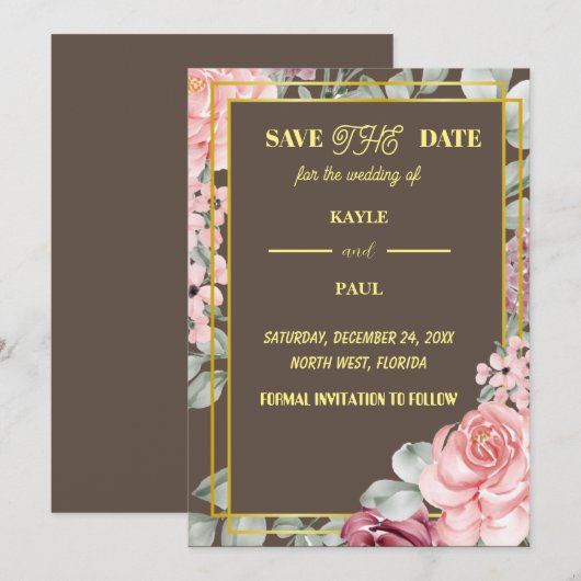 Elegante Burgundy Roze Blush Bloemige Bruiloft   Save The Date (Voorkant / Achterkant)