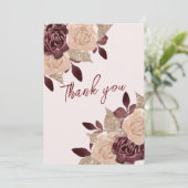 Elegante Burgundy Roze Goud Glitter Bloem Foto Bedankkaart (Staand voorkant)