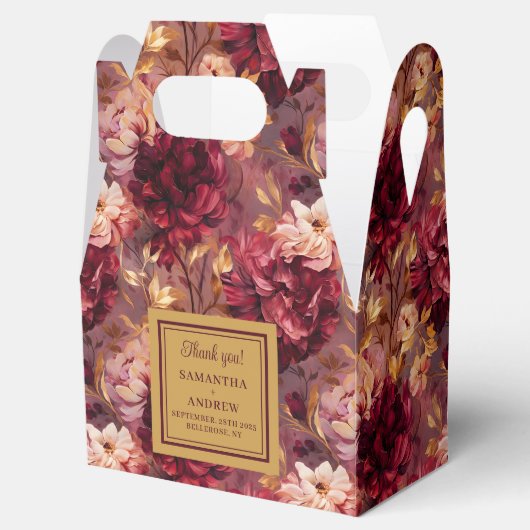 Elegante Burgundy Roze Gouden Boho Trouw Favoriet  Bedankdoosjes (Geopend)
