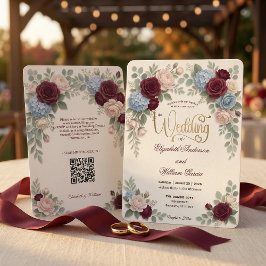 Elegante Burgundy Roze Roze Moderne QR Code Trouwe Kaart