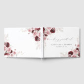 Elegante Burgundy Roze Rozen Bloemen Bruiloft Gastenboek (Volledig)