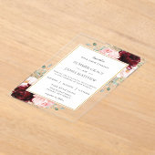 Elegante Burgundy Roze Rozen Bloemige Trouw  Acryl Uitnodigingen (Laagn)