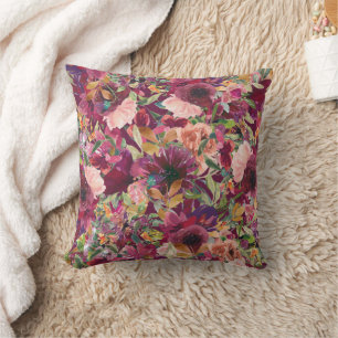 Elegante burgundy roze waterverf bloem kussen
