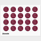 Elegante burgundy script klassieke ronde sticker (Vel)