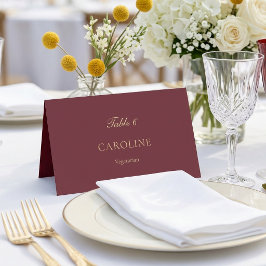 Elegante Burgundy Script Minimalistische Trouwtafe Plaatskaartje