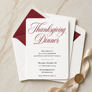 Elegante Burgundy Script Thanksgiving Dinner uitno Kaart