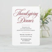 Elegante Burgundy Script Thanksgiving Dinner uitno Kaart (Staand voorkant)