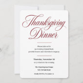 Elegante Burgundy Script Thanksgiving Dinner uitno Kaart (Voorkant)