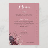 Elegante Burgundy Stof Roze Bloemige Trouw Menu  (Voorkant)