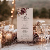 Elegante Burgundy & Stof Roze Bloemige Trouwmenu Menu