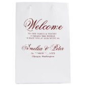 Elegante Burgundy Trouw Welkom Medium Cadeauzakje (Voorkant)