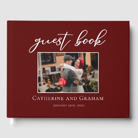 Elegante Burgundy Trouwkoppel Foto Gastenboek (Voorkant)