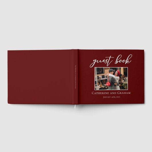 Elegante Burgundy Trouwkoppel Foto Gastenboek (Volledig)