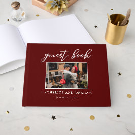 Elegante Burgundy Trouwkoppel Foto Gastenboek