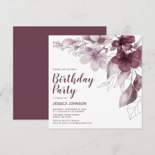 Elegante burgundy waterverf bloemen verjaardag kaart