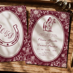 Elegante burgundy westerse paard bloemrijke kanten kaart