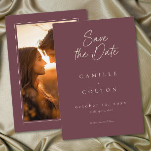Elegante Burgundy Wijn Minimalistische Trouwfoto Save The Date