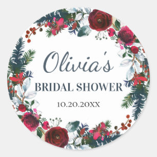 Elegante Burgundy Winterrozen Bloemachtige BRUIDSS Ronde Sticker