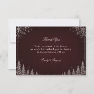 Elegante Burgundy Winterwoud Viering Bedankkaart