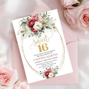 Elegante Burgundy Witgouden Bloemrijke Sweet Sixte Kaart