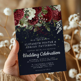 Elegante Burgundy & Witte Bloemen | Marine Huwelij Kaart