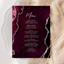 Elegante Burgundy Zilveren Agate Huwelijksmenu Menu