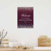 Elegante Burgundy Zilveren Glitter Bruiloft Poster (Keuken)