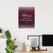 Elegante Burgundy Zilveren Glitter Bruiloft Poster (Thuiskantoor)
