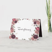 Elegante burgundy zomervriendin van de bruid dank  bedankkaart (Voorkant)