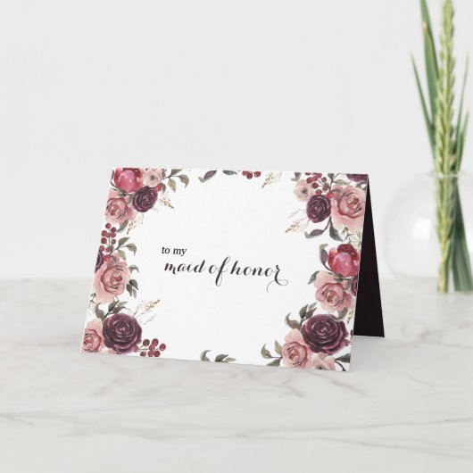 Elegante burgundy zomervriendin van de bruid dank  bedankkaart (Voorkant)