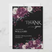 Elegante Burgundy Zwarte Bloemige Dankjewel Bedankkaart (Voorkant)