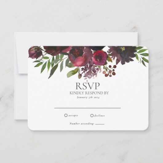Elegante Burgundyrode Roos Bloemige Trouw RSVP Kaa (Voorkant)