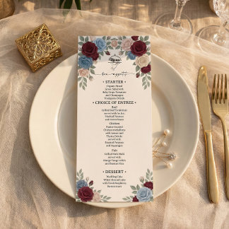 Elegante Burgundyroos Huwelijksmenu Menu