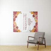 Elegante Burgundyroos | Quinceanera-achtergrond Wandkleed (In Situ (horizontaal))