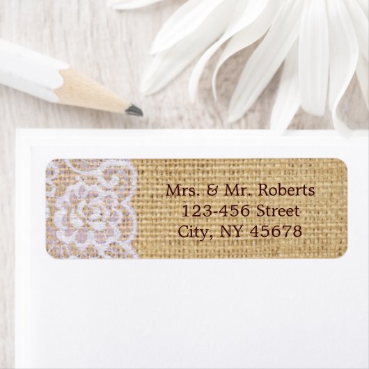 Elegante burlap wit kant land rustieke bruiloft etiket (Insitu)