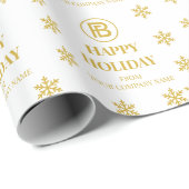 Elegante Business Logo Snowflakes Corporate Holida Cadeaupapier (Rol Hoek)